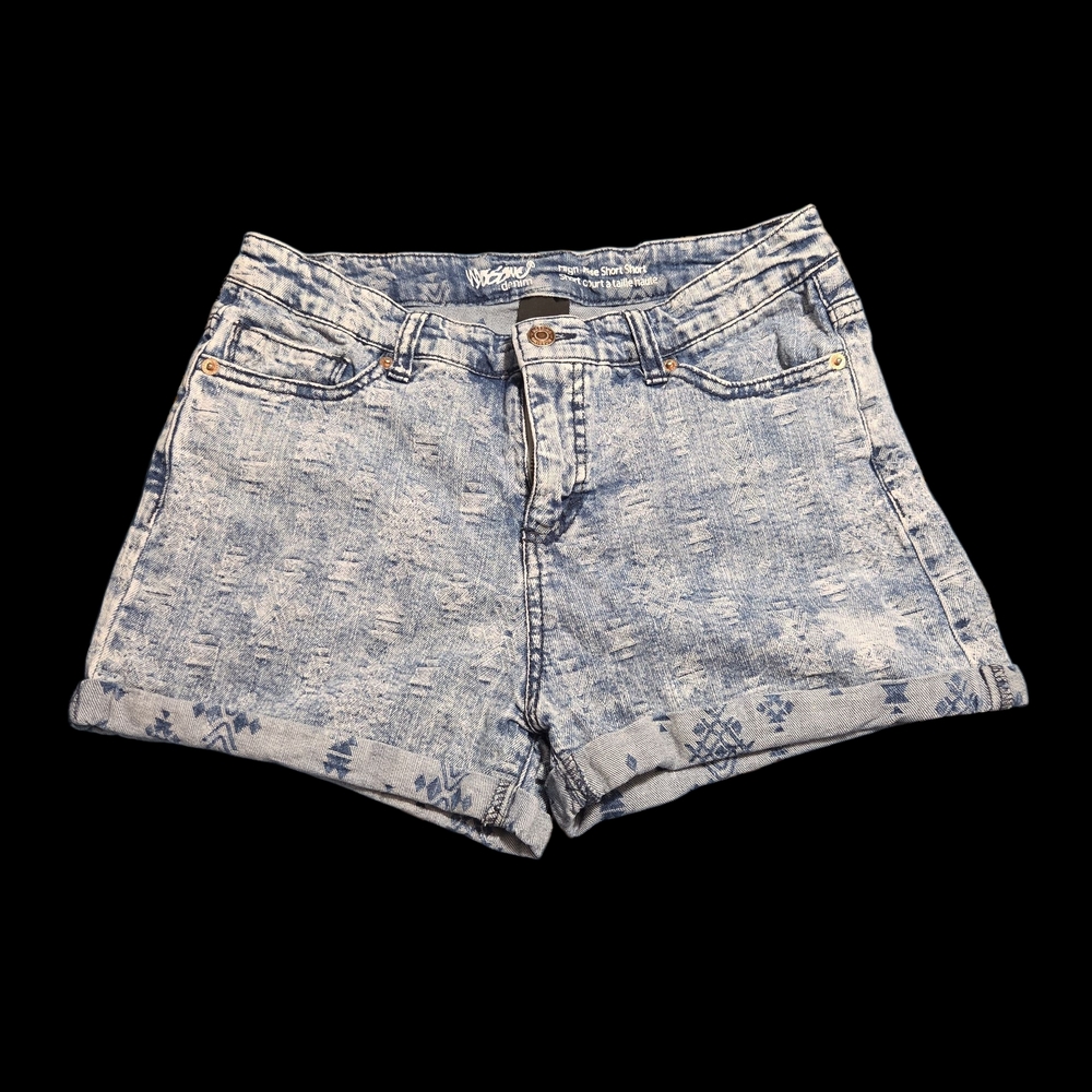 Women’s Mossimo High Rise Short Shorts, Blue w/‎ Aztec Design, Size 12/31